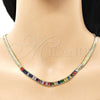 Gargantilla Elegante 04.341.0097.3.16 Oro Laminado, Diseño de Baguette, con Multicolor Zirconia Cubica, Pulido, Tono Dorado (05 MM Thickness, 16 Inches Length)