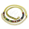 Gargantilla Elegante 04.341.0097.3.16 Oro Laminado, Diseño de Baguette, con Multicolor Zirconia Cubica, Pulido, Tono Dorado (05 MM Thickness, 16 Inches Length)