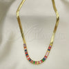 Gargantilla Elegante 04.341.0097.3.16 Oro Laminado, Diseño de Baguette, con Multicolor Zirconia Cubica, Pulido, Tono Dorado (05 MM Thickness, 16 Inches Length)