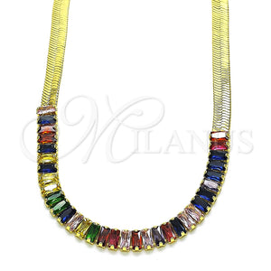 Gargantilla Elegante 04.341.0097.3.16 Oro Laminado, Diseño de Baguette, con Multicolor Zirconia Cubica, Pulido, Tono Dorado (05 MM Thickness, 16 Inches Length)