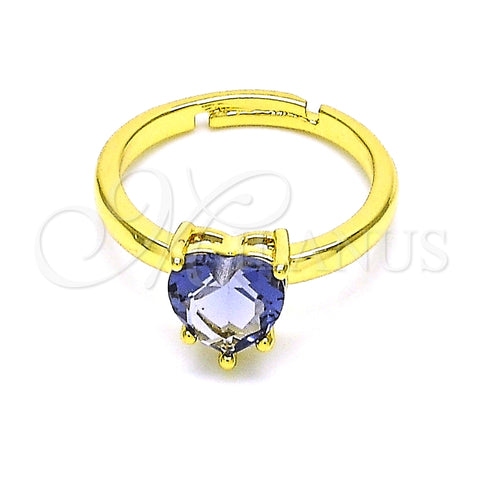 Anillo Multi Piedra 01.341.0075.4 Oro Laminado, Diseño de Corazón, con Amatista Zirconia Cubica, Pulido, Tono Dorado (One size fits all)