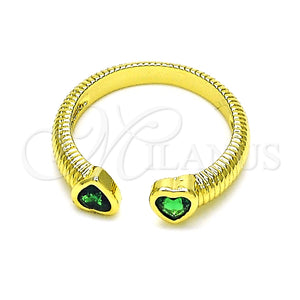 Anillo Multi Piedra 01.341.0076 Oro Laminado, Diseño de Corazón, con Verde Zirconia Cubica, Pulido, Tono Dorado (One size fits all)