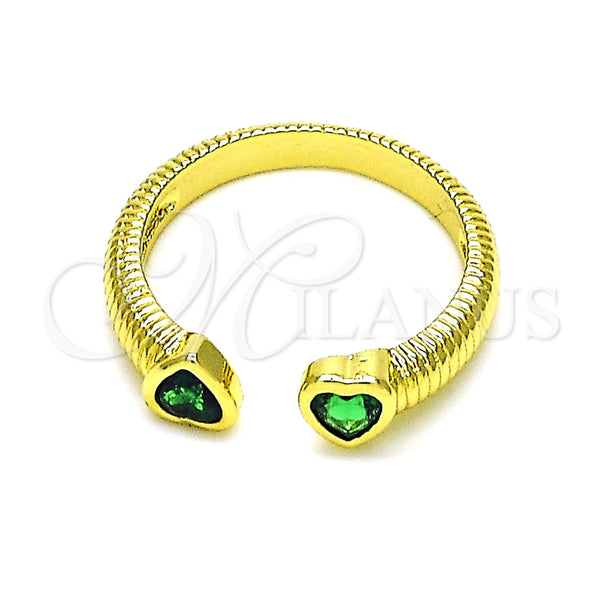 Anillo Multi Piedra 01.341.0076 Oro Laminado, Diseño de Corazón, con Verde Zirconia Cubica, Pulido, Tono Dorado (One size fits all)