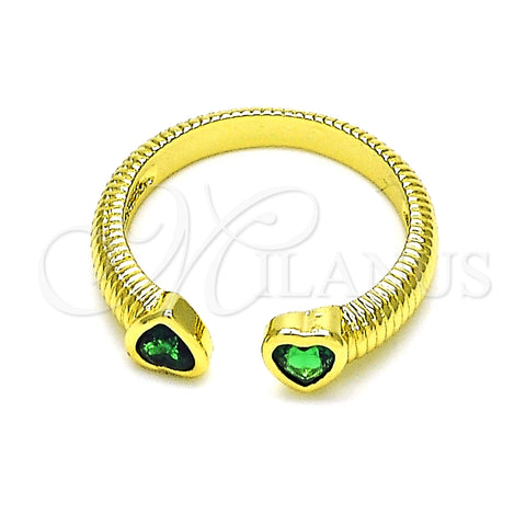Anillo Multi Piedra 01.341.0076 Oro Laminado, Diseño de Corazón, con Verde Zirconia Cubica, Pulido, Tono Dorado (One size fits all)