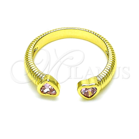 Anillo Multi Piedra 01.341.0076.1 Oro Laminado, Diseño de Corazón, con Rosado Zirconia Cubica, Pulido, Tono Dorado (One size fits all)