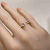Anillo Multi Piedra 01.341.0076.2 Oro Laminado, Diseño de Corazón, con Amatista Zirconia Cubica, Pulido, Tono Dorado (One size fits all)