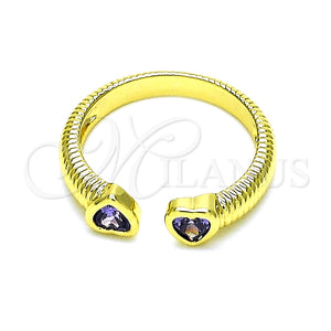Anillo Multi Piedra 01.341.0076.2 Oro Laminado, Diseño de Corazón, con Amatista Zirconia Cubica, Pulido, Tono Dorado (One size fits all)
