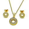 Juego de Arete y Dije de Adulto 10.342.0078 Oro Laminado, con Blanca Micro Pave, Pulido, Tono Dorado