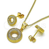 Juego de Arete y Dije de Adulto 10.342.0078 Oro Laminado, con Blanca Micro Pave, Pulido, Tono Dorado