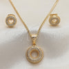 Juego de Arete y Dije de Adulto 10.342.0078 Oro Laminado, con Blanca Micro Pave, Pulido, Tono Dorado
