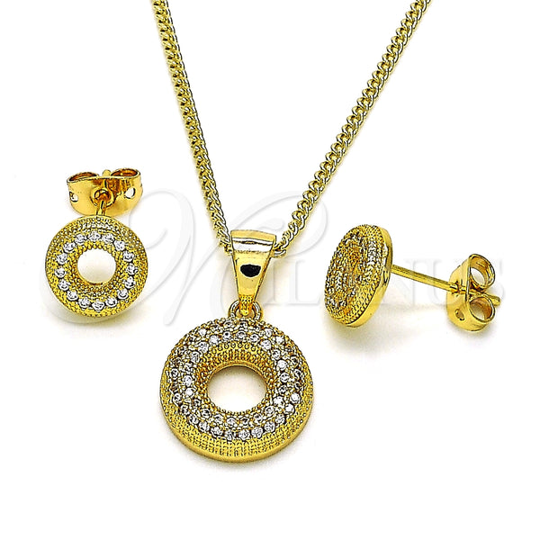 Juego de Arete y Dije de Adulto 10.342.0078 Oro Laminado, con Blanca Micro Pave, Pulido, Tono Dorado