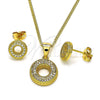 Juego de Arete y Dije de Adulto 10.342.0078 Oro Laminado, con Blanca Micro Pave, Pulido, Tono Dorado