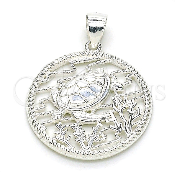 Dije Elegante 05.398.0005 Plata Rodinada, Diseño de Tortuga, Pulido, Crudo