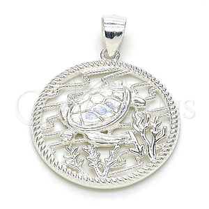 Dije Elegante 05.398.0005 Plata Rodinada, Diseño de Tortuga, Pulido, Crudo