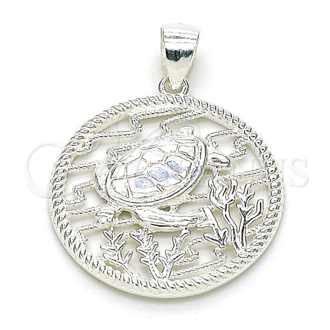 Dije Elegante 05.398.0005 Plata Rodinada, Diseño de Tortuga, Pulido, Crudo