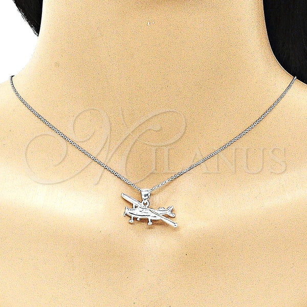 Dije Elegante 05.398.0007 Plata Rodinada, Diseño de Avión, Pulido, Crudo