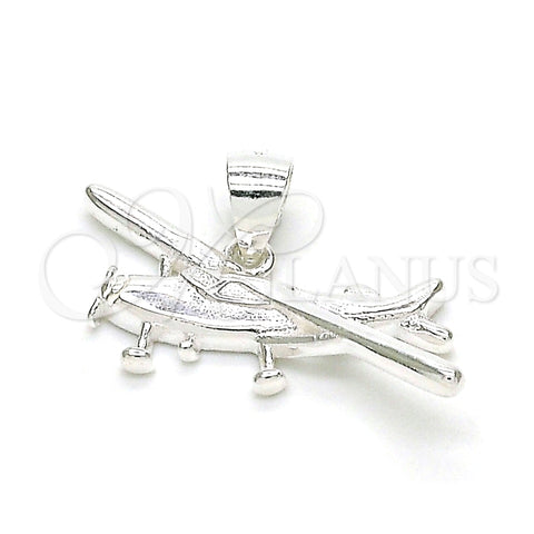 Dije Elegante 05.398.0007 Plata Rodinada, Diseño de Avión, Pulido, Crudo