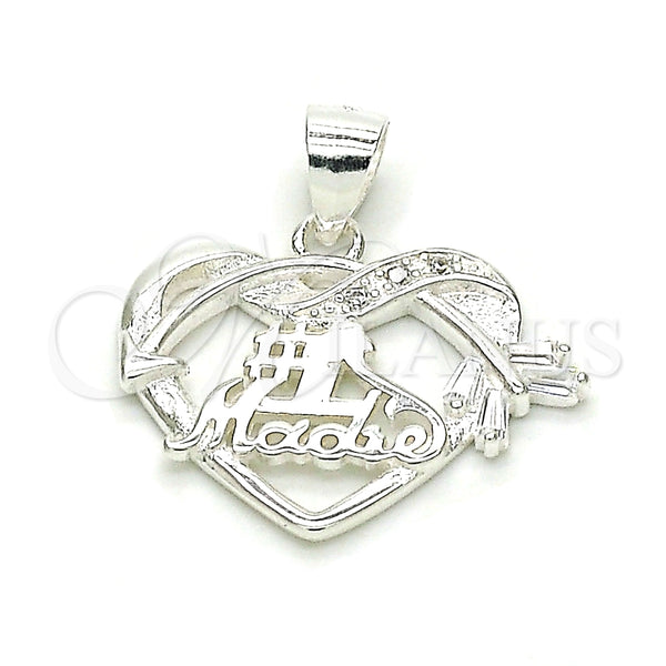 Dije Elegante 05.398.0008 Plata Rodinada, Diseño de Corazón, con Zirconia Cubica Blanca, Pulido, Crudo