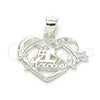 Dije Elegante 05.398.0008 Plata Rodinada, Diseño de Corazón, con Zirconia Cubica Blanca, Pulido, Crudo
