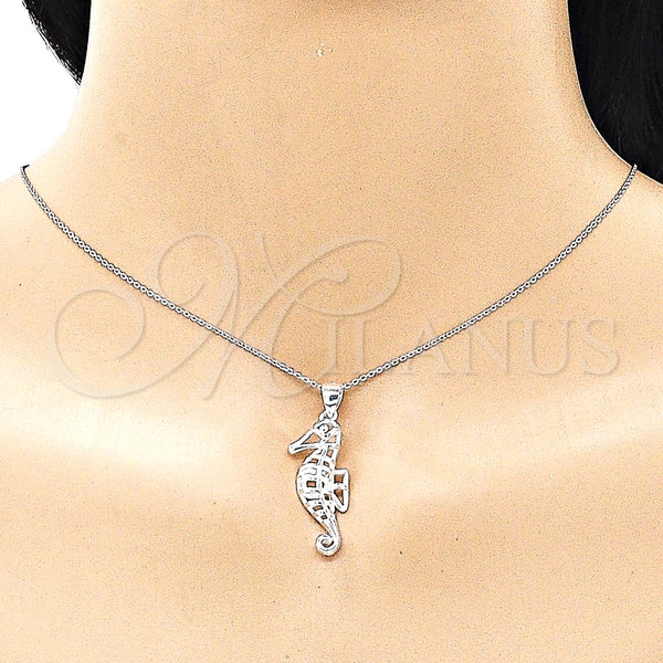 Dije Elegante 05.398.0009 Plata Rodinada, Diseño de Caballo de Mar, Pulido, Crudo