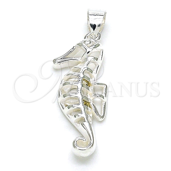 Dije Elegante 05.398.0009 Plata Rodinada, Diseño de Caballo de Mar, Pulido, Crudo