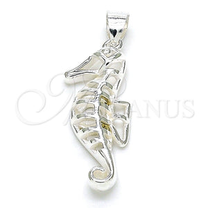 Dije Elegante 05.398.0009 Plata Rodinada, Diseño de Caballo de Mar, Pulido, Crudo