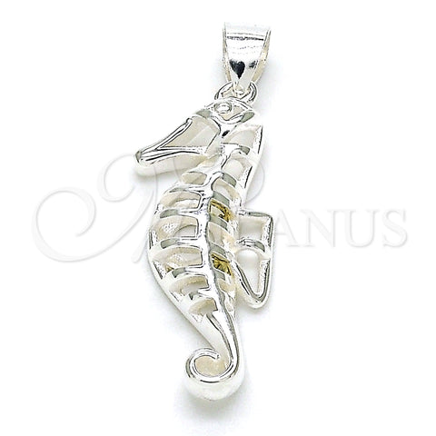 Dije Elegante 05.398.0009 Plata Rodinada, Diseño de Caballo de Mar, Pulido, Crudo