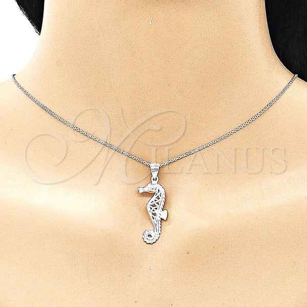 Dije Elegante 05.398.0010 Plata Rodinada, Diseño de Caballo de Mar, Pulido, Crudo