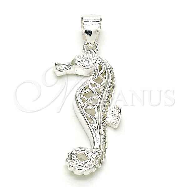 Dije Elegante 05.398.0010 Plata Rodinada, Diseño de Caballo de Mar, Pulido, Crudo