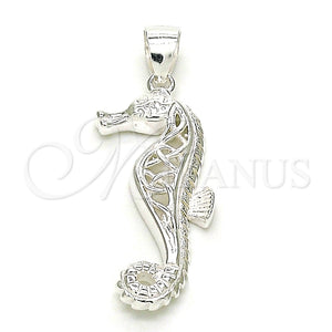 Dije Elegante 05.398.0010 Plata Rodinada, Diseño de Caballo de Mar, Pulido, Crudo
