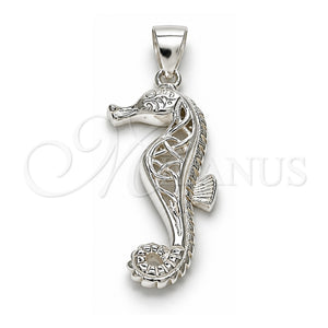 Dije Elegante 05.398.0010 Plata Rodinada, Diseño de Caballo de Mar, Pulido, Crudo