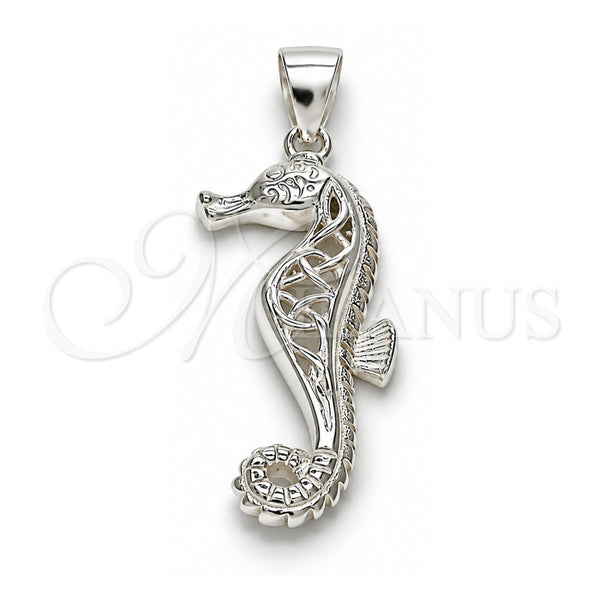 Dije Elegante 05.398.0010 Plata Rodinada, Diseño de Caballo de Mar, Pulido, Crudo