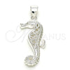 Dije Elegante 05.398.0010 Plata Rodinada, Diseño de Caballo de Mar, Pulido, Crudo