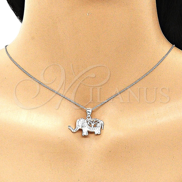 Dije Elegante 05.398.0011 Plata Rodinada, Diseño de Elefante, con Micro Pave Blanca, Pulido, Crudo