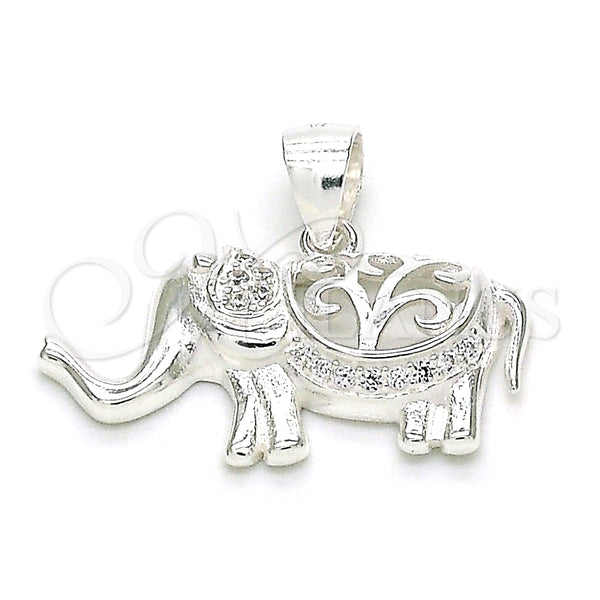 Dije Elegante 05.398.0011 Plata Rodinada, Diseño de Elefante, con Micro Pave Blanca, Pulido, Crudo