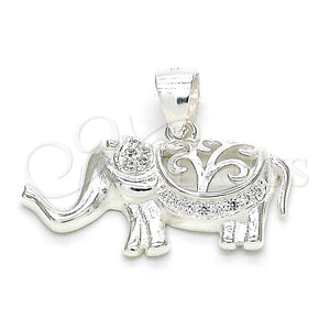 Dije Elegante 05.398.0011 Plata Rodinada, Diseño de Elefante, con Micro Pave Blanca, Pulido, Crudo