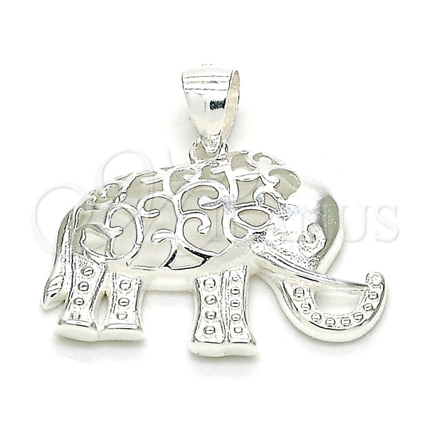 Dije Elegante 05.398.0013 Plata Rodinada, Diseño de Elefante, Pulido, Crudo