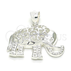 Dije Elegante 05.398.0013 Plata Rodinada, Diseño de Elefante, Pulido, Crudo