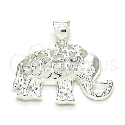 Dije Elegante 05.398.0013 Plata Rodinada, Diseño de Elefante, Pulido, Crudo
