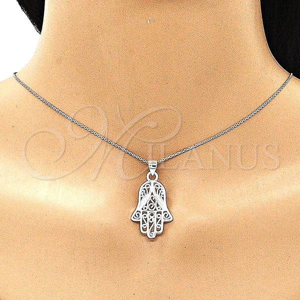 Dije Religioso 05.398.0014 Plata Rodinada, Diseño de Mano de Dios, Pulido, Crudo