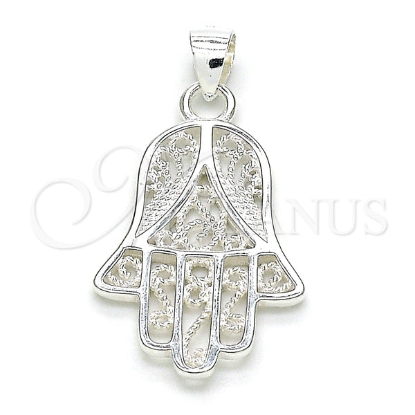 Dije Religioso 05.398.0014 Plata Rodinada, Diseño de Mano de Dios, Pulido, Crudo