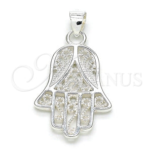 Dije Religioso 05.398.0014 Plata Rodinada, Diseño de Mano de Dios, Pulido, Crudo