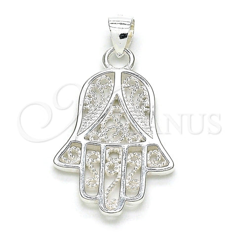 Dije Religioso 05.398.0014 Plata Rodinada, Diseño de Mano de Dios, Pulido, Crudo