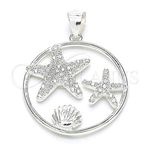 Dije Elegante 05.398.0015 Plata Rodinada, Diseño de Concha, con Micro Pave Blanca, Pulido, Crudo