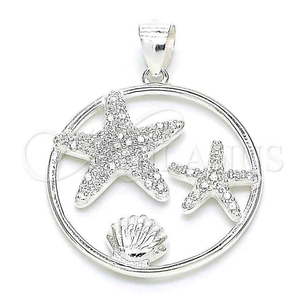 Dije Elegante 05.398.0015 Plata Rodinada, Diseño de Concha, con Micro Pave Blanca, Pulido, Crudo