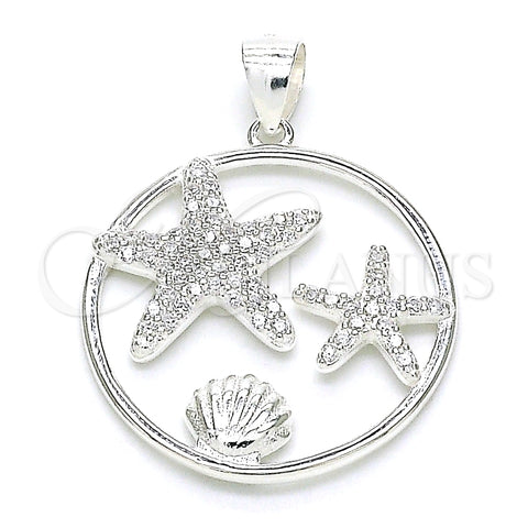 Dije Elegante 05.398.0015 Plata Rodinada, Diseño de Concha, con Micro Pave Blanca, Pulido, Crudo