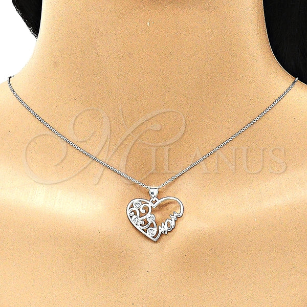 Dije Elegante 05.398.0016 Plata Rodinada, Diseño de Corazón y Mama, con Zirconia Cubica Blanca, Pulido, Crudo