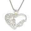 Dije Elegante 05.398.0016 Plata Rodinada, Diseño de Corazón y Mama, con Zirconia Cubica Blanca, Pulido, Crudo