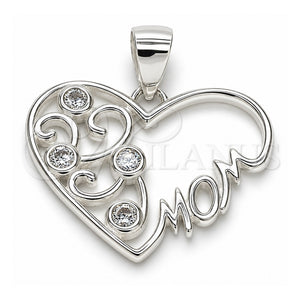Dije Elegante 05.398.0016 Plata Rodinada, Diseño de Corazón y Mama, con Zirconia Cubica Blanca, Pulido, Crudo