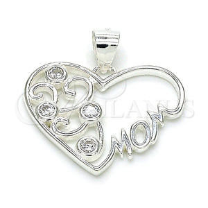 Dije Elegante 05.398.0016 Plata Rodinada, Diseño de Corazón y Mama, con Zirconia Cubica Blanca, Pulido, Crudo